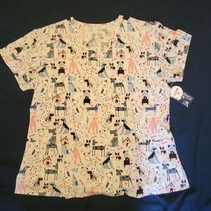 White and Pink Cartoon Pajama Top with Playful Print
